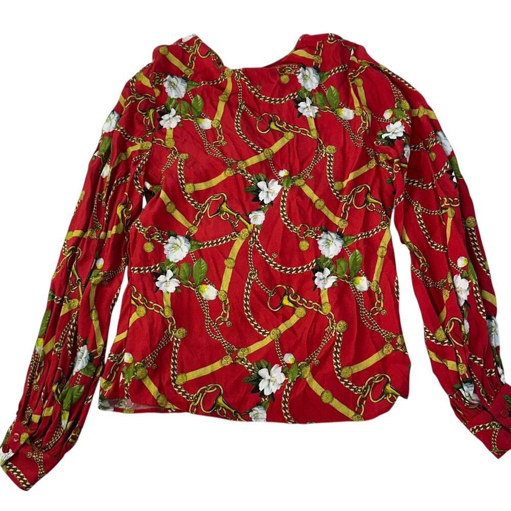 Womens Shirt Size 40 Medium Red Chains Floral Business Casual Belt Brand New NWT - Picture 4 of 10